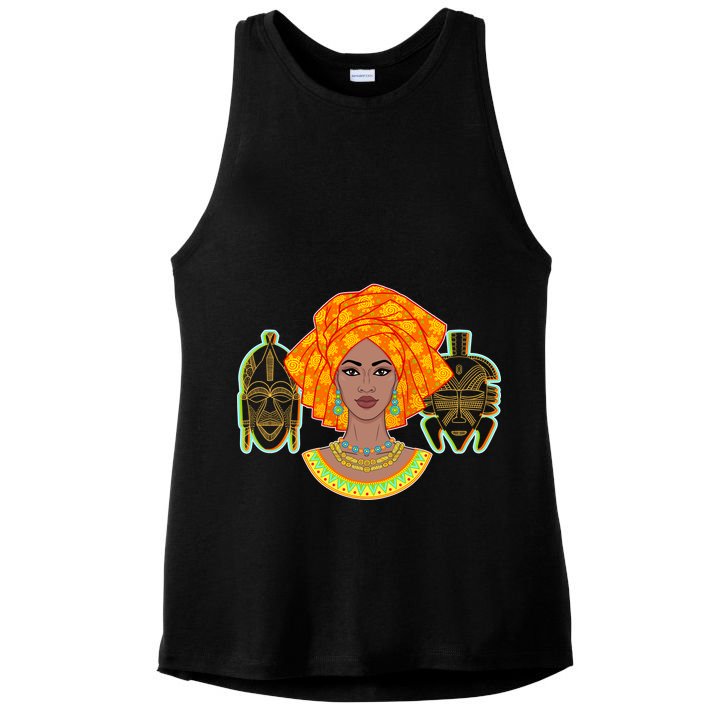African Woman With Tribal Masks Ladies PosiCharge Tri-Blend Wicking Tank