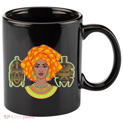 African Woman With Tribal Masks 11oz C Handle Ceramic Mug
