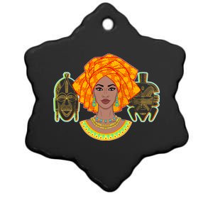 African Woman With Tribal Masks Ceramic Star Ornament