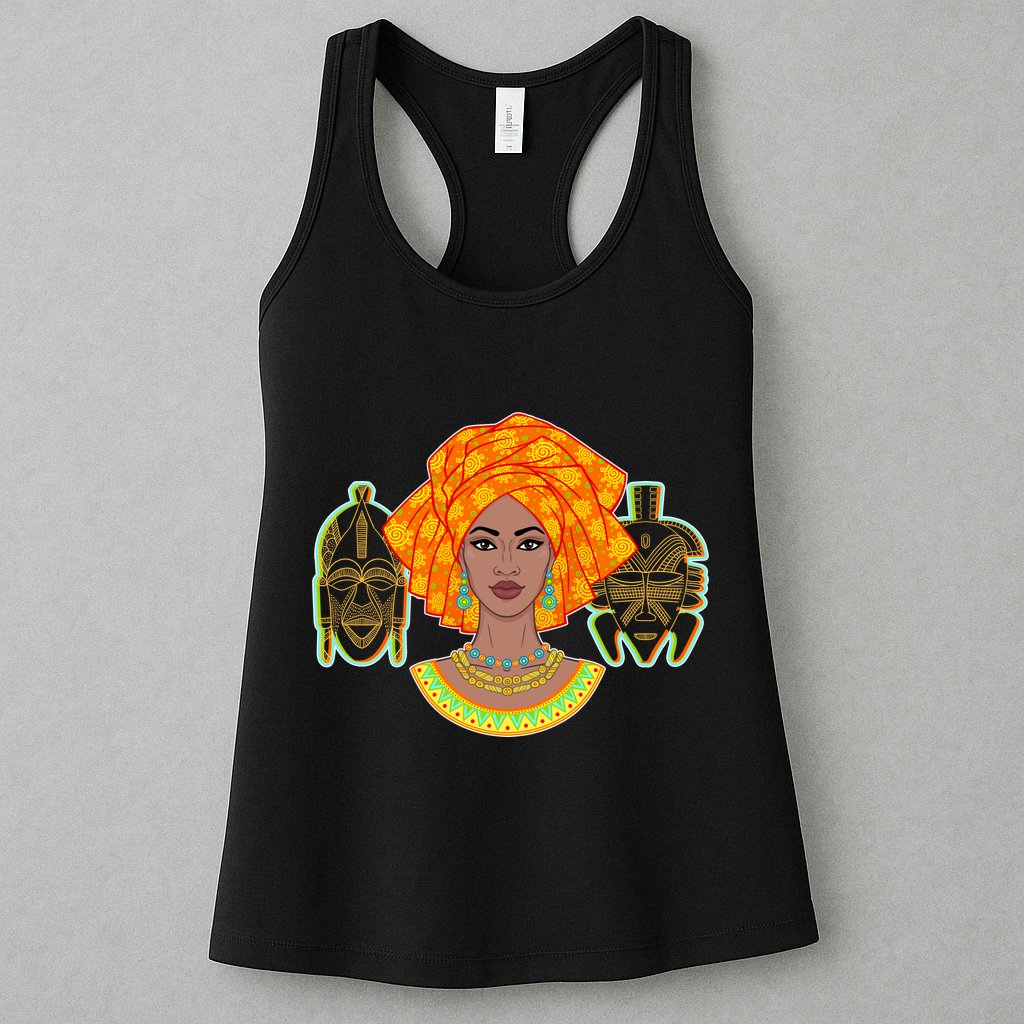 African Woman With Tribal Masks Womens Tank Top