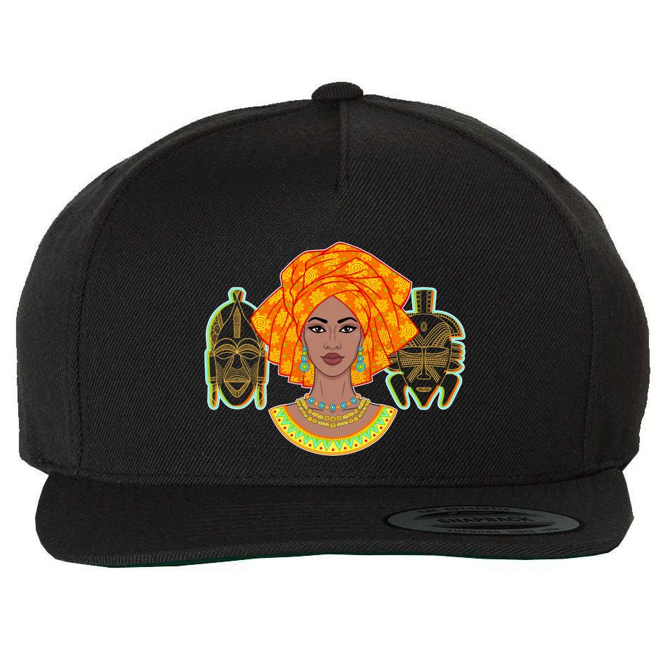 African Woman With Tribal Masks Wool Snapback Cap