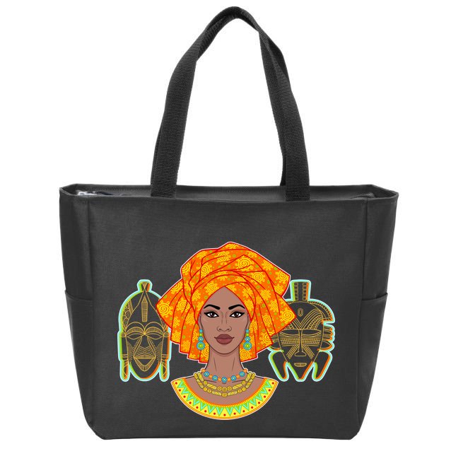 African Woman With Tribal Masks Zip Tote Bag