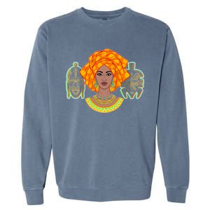 African Woman With Tribal Masks Garment-Dyed Sweatshirt