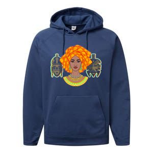 African Woman With Tribal Masks Performance Fleece Hoodie