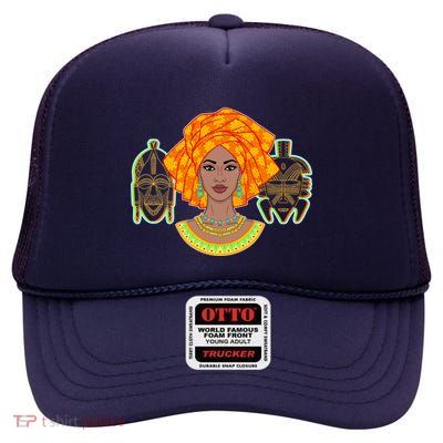 African Woman With Tribal Masks High Crown Mesh Back Trucker Hat