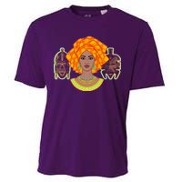 African Woman With Tribal Masks Cooling Performance Crew T-Shirt