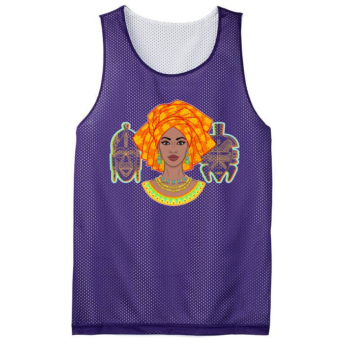 African Woman With Tribal Masks Mesh Reversible Basketball Jersey Tank