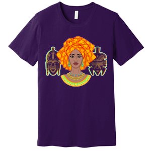 African Woman With Tribal Masks Premium T-Shirt