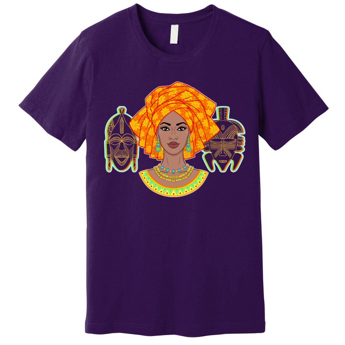 African Woman With Tribal Masks Premium T-Shirt