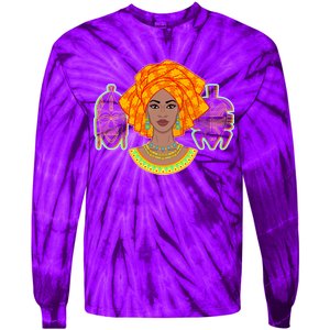 African Woman With Tribal Masks Tie-Dye Long Sleeve Shirt