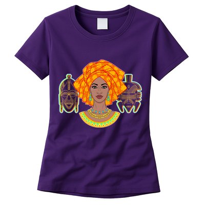 African Woman With Tribal Masks Womens T-Shirt