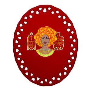 African Woman With Tribal Masks Ceramic Oval Ornament