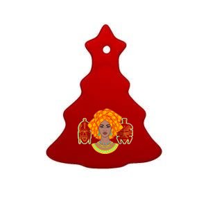 African Woman With Tribal Masks Ceramic Tree Ornament