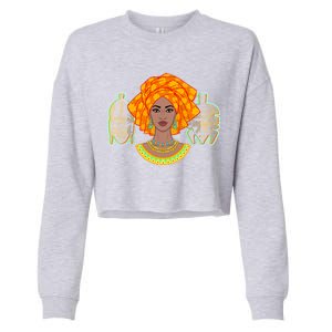 African Woman With Tribal Masks Cropped Pullover Crew