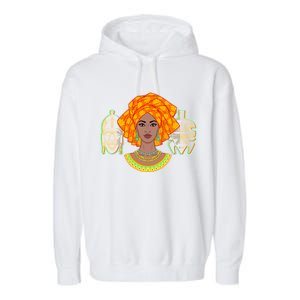 African Woman With Tribal Masks Garment-Dyed Fleece Hoodie