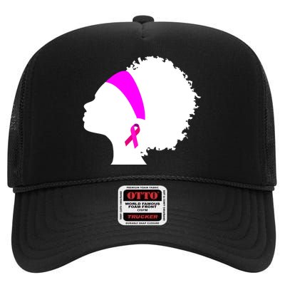 Afro Breast Cancer Awareness High Crown Mesh Back Trucker Hat