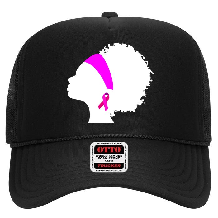 Afro Breast Cancer Awareness High Crown Mesh Back Trucker Hat