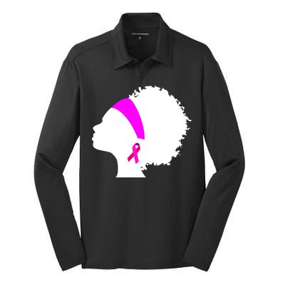 Afro Breast Cancer Awareness Silk Touch Performance Long Sleeve Polo