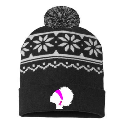 Afro Breast Cancer Awareness USA-Made Snowflake Beanie