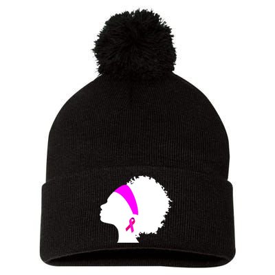 Afro Breast Cancer Awareness Pom Pom 12in Knit Beanie