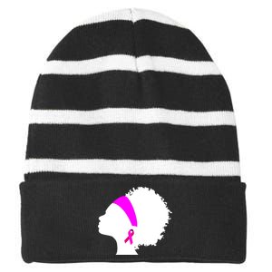 Afro Breast Cancer Awareness Striped Beanie with Solid Band