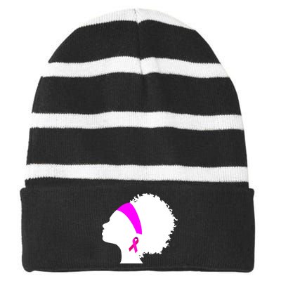 Afro Breast Cancer Awareness Striped Beanie with Solid Band