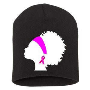 Afro Breast Cancer Awareness Short Acrylic Beanie