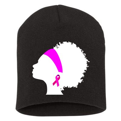 Afro Breast Cancer Awareness Short Acrylic Beanie