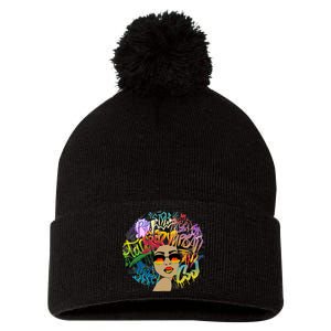 Afro Proud Black Woman Dashiki Melanin Pom Pom 12in Knit Beanie