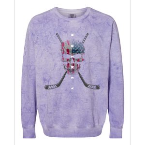 American Flag Skull Hockey Hockey Gift Colorblast Crewneck Sweatshirt