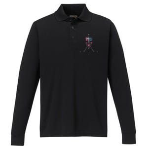 American Flag Skull Hockey Hockey Gift Performance Long Sleeve Polo