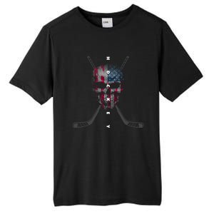 American Flag Skull Hockey Hockey Gift Tall Fusion ChromaSoft Performance T-Shirt