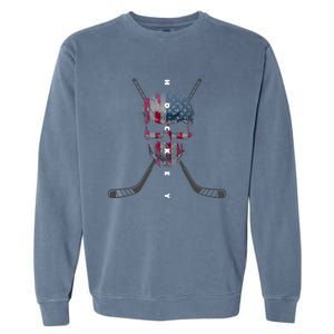 American Flag Skull Hockey Hockey Gift Garment-Dyed Sweatshirt