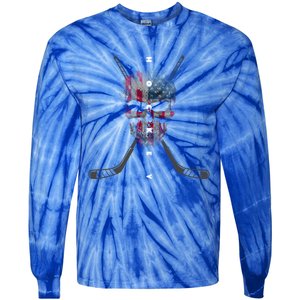 American Flag Skull Hockey Hockey Gift Tie-Dye Long Sleeve Shirt