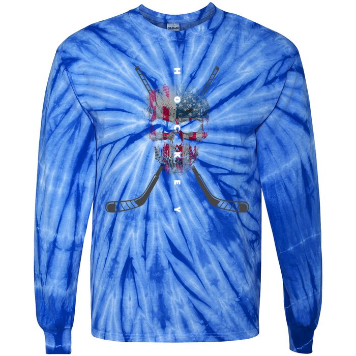 American Flag Skull Hockey Hockey Gift Tie-Dye Long Sleeve Shirt