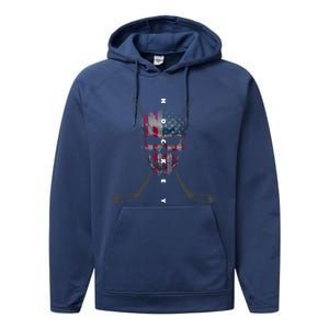 American Flag Skull Hockey Hockey Gift Performance Fleece Hoodie