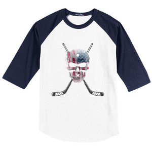 American Flag Skull Hockey Hockey Gift Baseball Sleeve Shirt