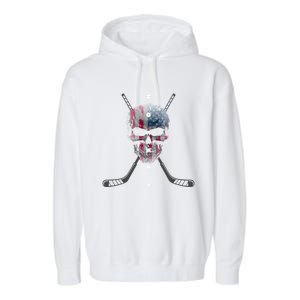 American Flag Skull Hockey Hockey Gift Garment-Dyed Fleece Hoodie