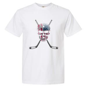 American Flag Skull Hockey Hockey Gift Garment-Dyed Heavyweight T-Shirt