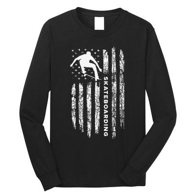 American Flag Skateboard Vintage Skateboarding Long Sleeve Shirt