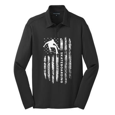 American Flag Skateboard Vintage Skateboarding Silk Touch Performance Long Sleeve Polo