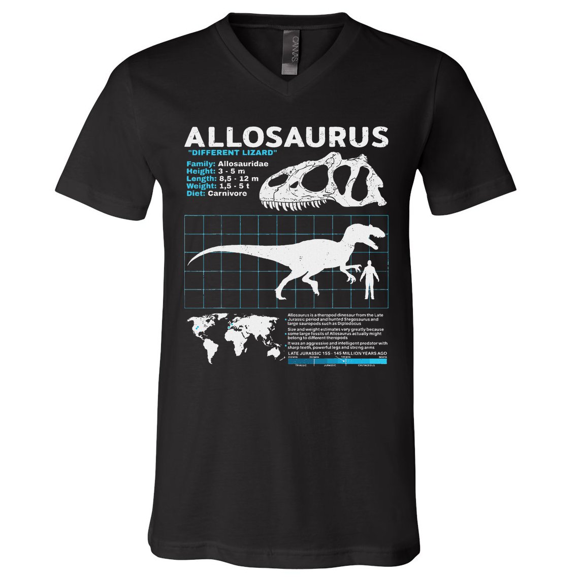 Allosaurus Fact Sheet Dinosaur Facts V-Neck T-Shirt