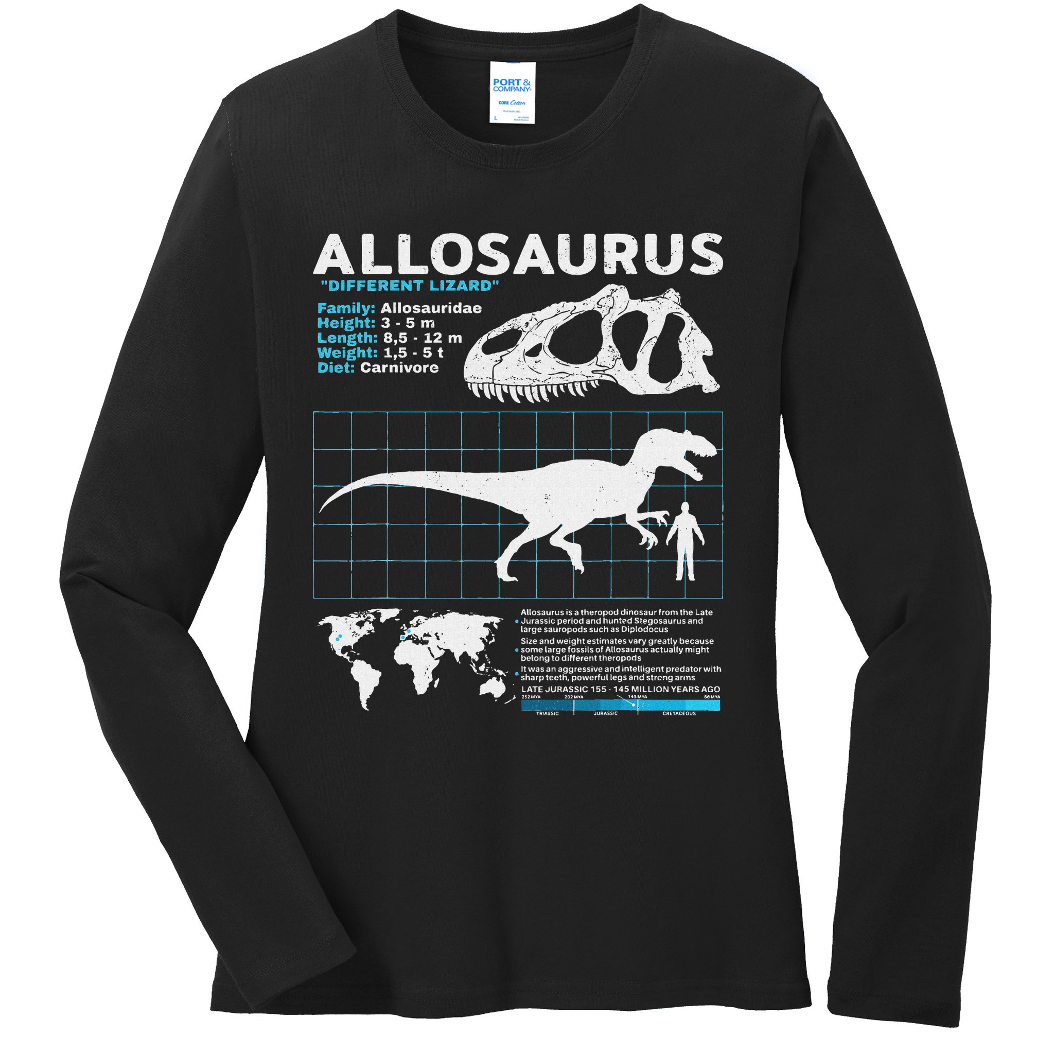 Allosaurus Fact Sheet Dinosaur Facts Ladies Long Sleeve Shirt
