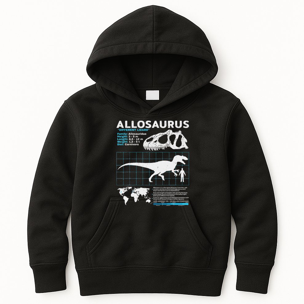 Allosaurus Fact Sheet Dinosaur Facts Kids Hoodie