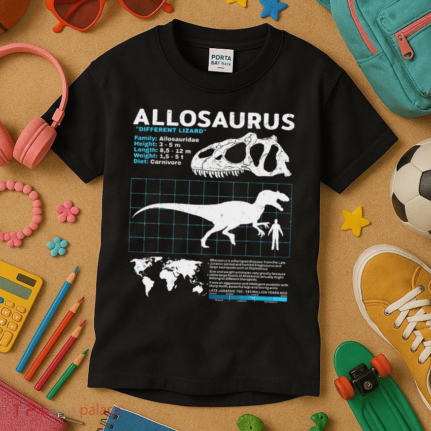 Allosaurus Fact Sheet Dinosaur Facts Kids T-Shirt