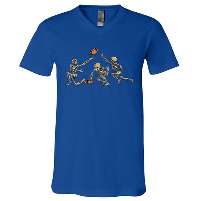 American Football Skeleton Halloween Football Fan V-Neck T-Shirt