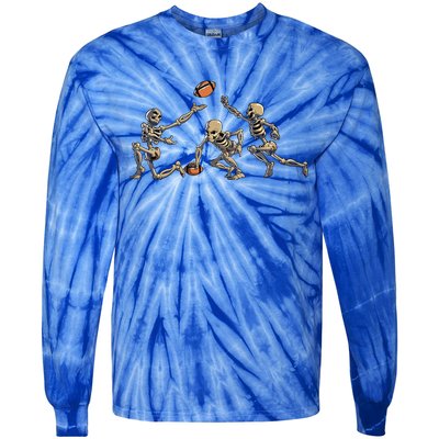 American Football Skeleton Halloween Football Fan Tie-Dye Long Sleeve Shirt