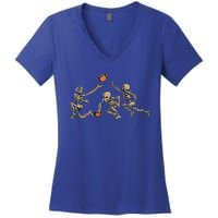 American Football Skeleton Halloween Football Fan Women's V-Neck T-Shirt