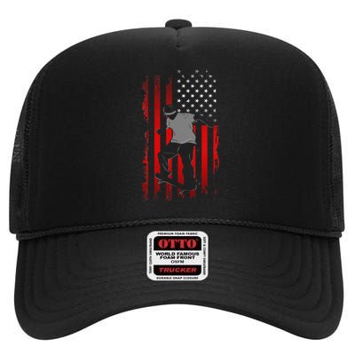 American Flag Skateboard Apparel Skateboarder Skateboard High Crown Mesh Back Trucker Hat