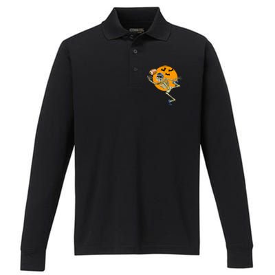 American Football Skeleton Halloween Performance Long Sleeve Polo